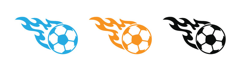 Fototapeta premium Soccer ball icons with flame designs in blue, Orange, And black colors for sports and football concepts vector illustration .