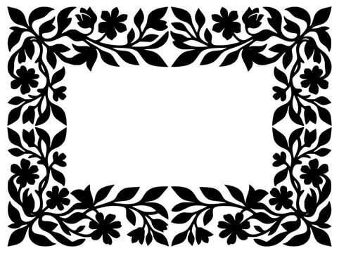 Black floral stencil frame border on white background