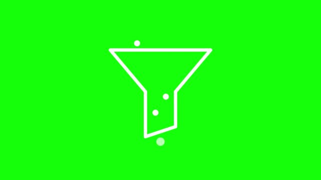 Animated white funnel icon graphic with moving particles on a vibrant green screen motion footage
