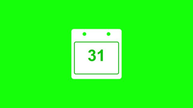 Calendar page shows the number thirty-one printed in bold text on a clean white background with a green border.