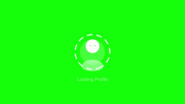 Profile icon with a circular loading indicator appears above the text label indicating that the user account data is currently being retrieved.