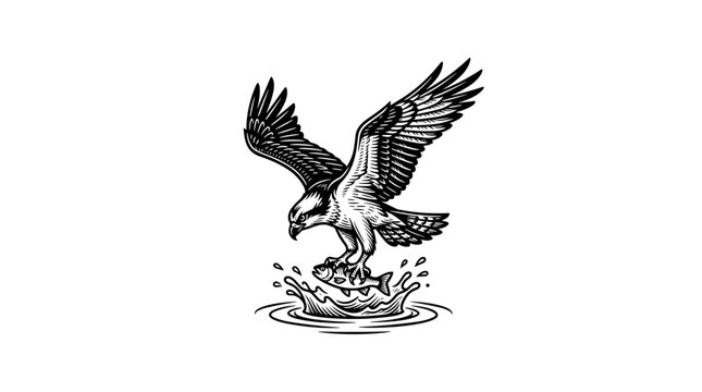 Osprey Diving into Water Catching Fish.
