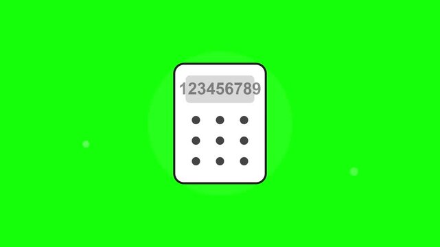 Minimalist digital calculator animation showing numerical sequence on a vibrant green screen motion footage background display