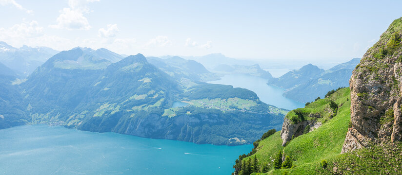 Alpine trail stoos ridge hike overlooking lake lucerne