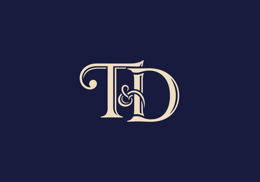Elegant monogram with letters T and D and ampersand