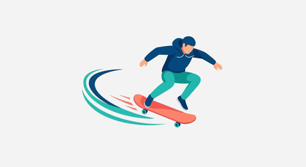 Obraz premium Dynamic skateboarding action featuring a colorful swoosh vector