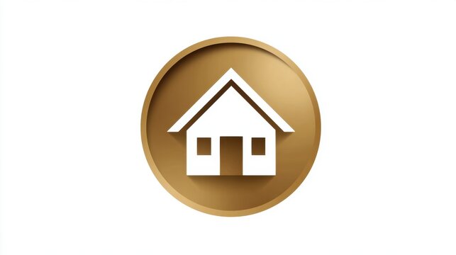 Gold circular icon with house symbol inside.