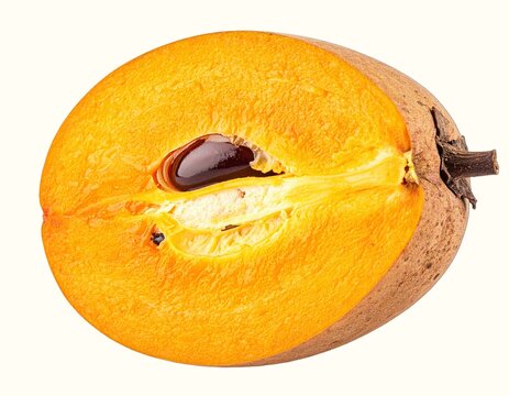 Tropical Fresh Orange Mamey Sapote Fruit Cut in Half Beautifully Isolated on a White Background