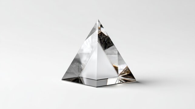 Transparent glass pyramid on white background.