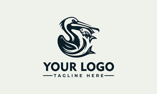 Creative Pelican Catching Fish Vector Logo Illustration Concept for Maritime Brand Identity