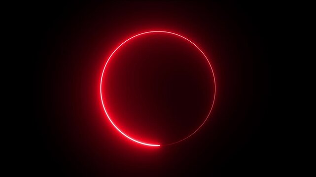 Abstract glowing red neon loading bar circle animated background 4k video. Neon line circle frame icon