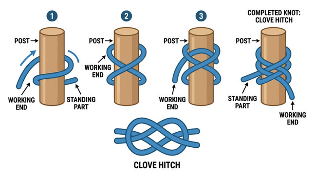 International scout demonstrates clove hitch knot on a post for outdoor adventure day