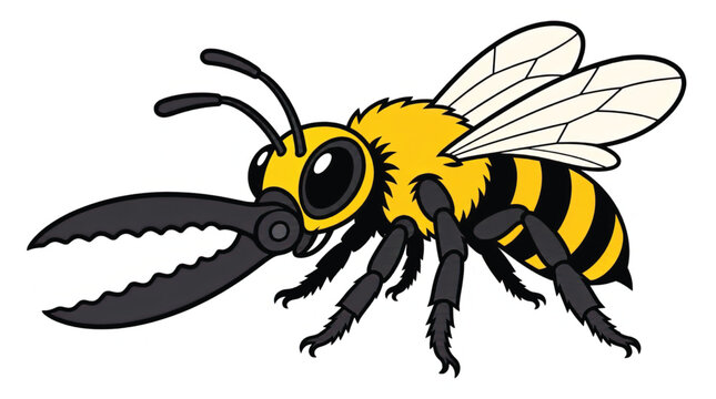 Bee holding large metal pliers sideways.