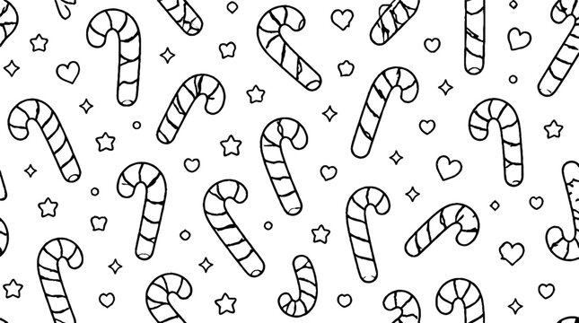 Festive Candy Cane and Holiday Icons Pattern Design.