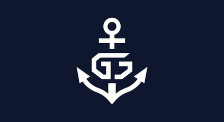 Minimalist white anchor logo icon on dark navy background © Roy