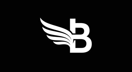 Minimalist white letter B wing logo on black background © Roy