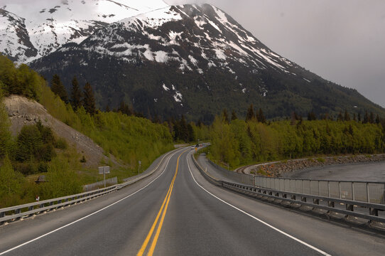 Seward highway in Alaska in the Chugach mountains along the turnagain arm.
