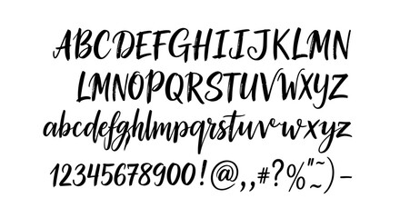Alphabet and number font set in clean sans serif style. © Kosim