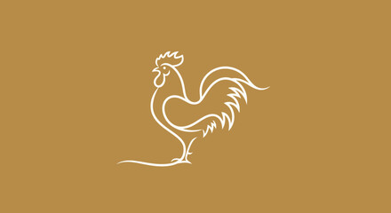 Minimalist white rooster line art illustration on gold background © Roy