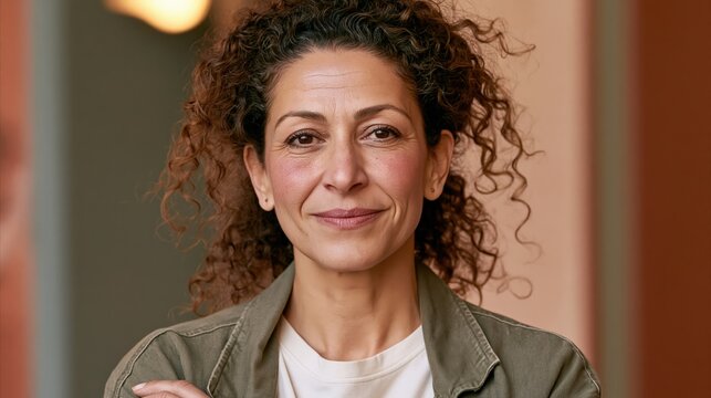 Menopause workplace Moroccan athletic middle aged woman backroom