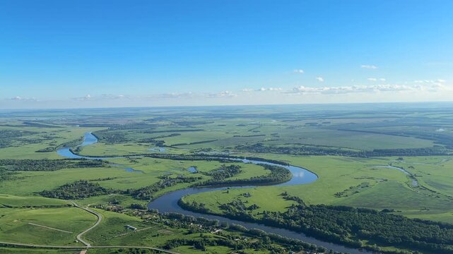 Aerial view to the river in flight