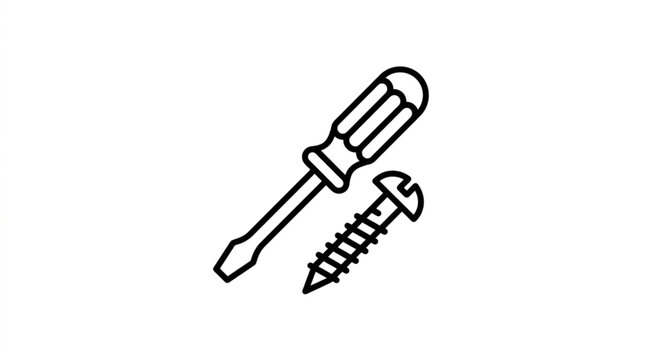 Screwdriver and screw illustration simple line art.