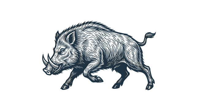 Wild Boar Running Fast Sideways.