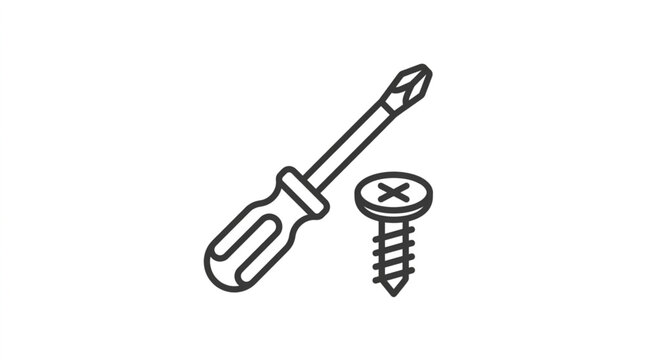 Screwdriver and Screw Line Art Illustration.