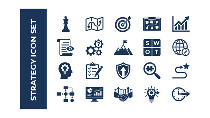 Fototapeta premium Strategy icon set with business and management symbols on white background
