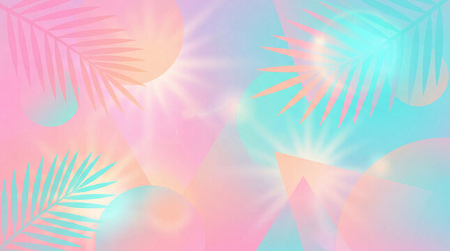 Summer abstract background with pink cyan gradient geometric summer elements and soft light effects for fresh modern poster banner social media design