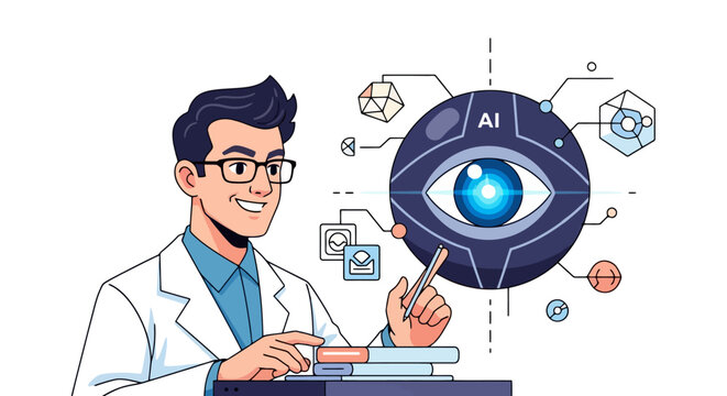 Scientist Interacting with AI Eye for Advanced Visual Data Analysis.