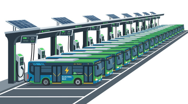 Electric Buses Charging at Solar-Powered Station