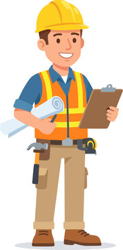 Isolated contruction professional character flat