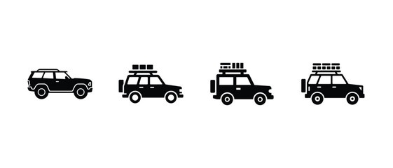 Black silhouette cars with luggage roof racks on white background © MdTaz