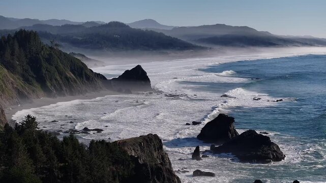 Aerial photography of the Pacific natural scenery on the west coast of Oregon, USA
