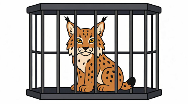 Cartoon serval in a cage.