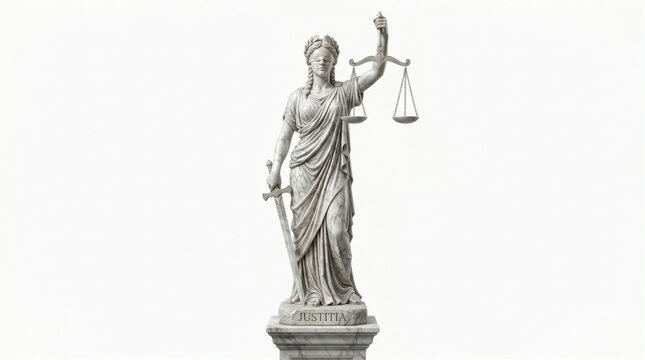 Justice scales marble statue blindfold sword law symbol balance virtue court. Judge lawyer legal authority law decision. equality right classical balance, judgement luxury fairness