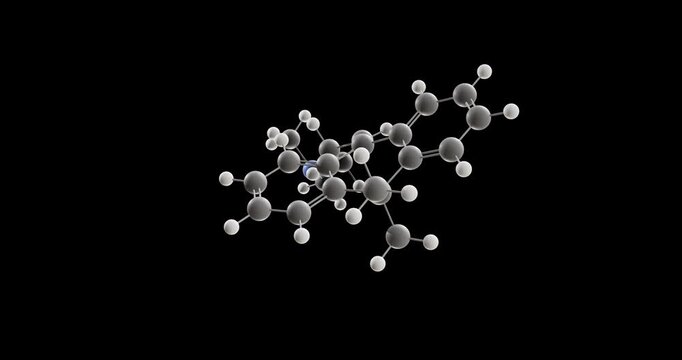 Melitracen molecule, rotating 3D model of tricyclic antidepressant, looped video on a black background
