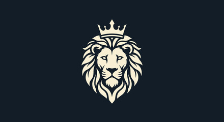Obraz premium Minimalist lion head logo with crown on dark background