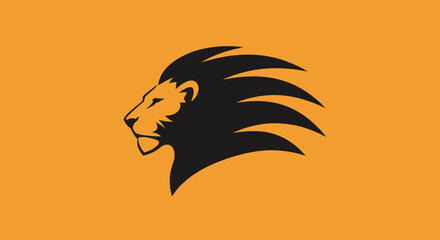 Minimalist lion head logo with flowing mane on orange background © Bimo