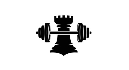 Minimalist logo combining chess rook and barbell fitness element © Bimo