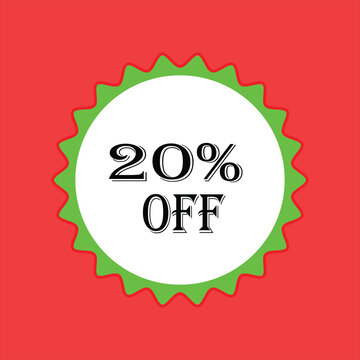 20 percent off sale badge with red and green scalloped border