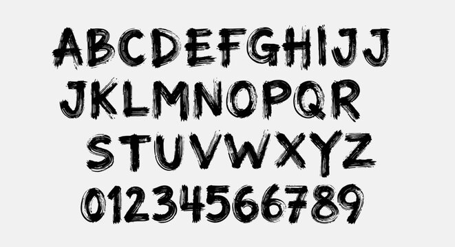 Black uppercase alphabet letters and numbers on white background.