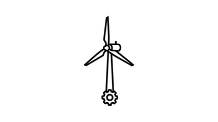 Minimal Wind Turbine with Gear Line Icon © Vect