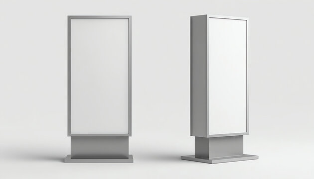 Double sided outdoor advertising metallic Poster stand Mock up. Curved LED B Totem Poster Light Box. 3d render illustration.