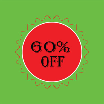 Red circular badge with 60% off text on a green background