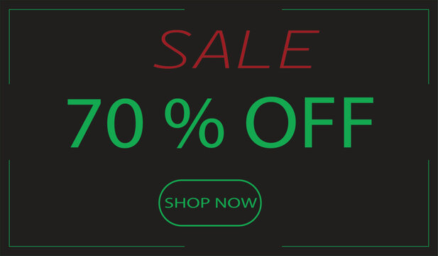 Sale 70 percent off with shop now button on dark background