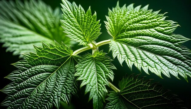 Extreme Close Up Of Common Nettle Leaves Displaying Fine Texture And Structure