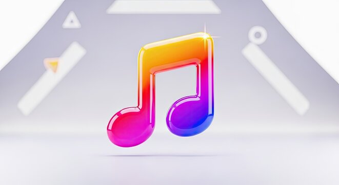 A colorful music note icon on a white background.