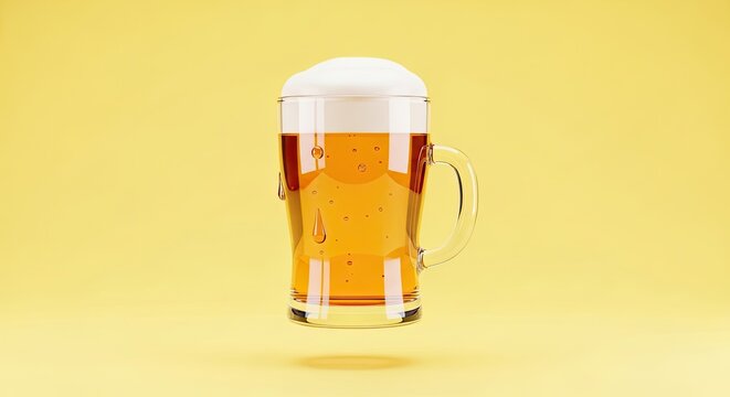 A glass of beer on a yellow background.